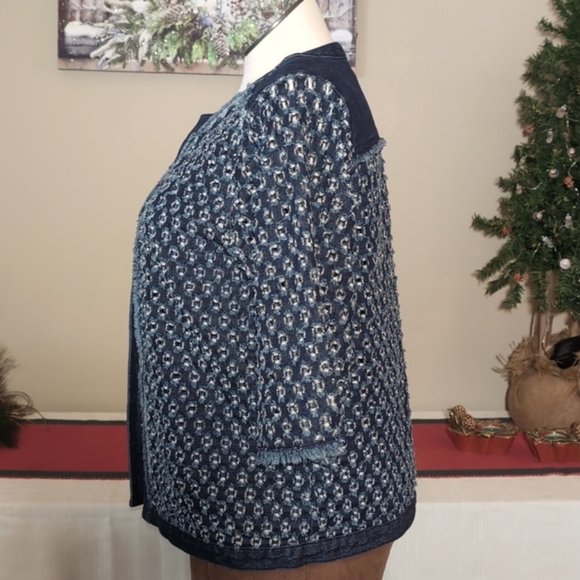 Sz 2/L Chicos Fringe Denim Open Jacket - Picture 3 of 9